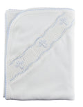 BABY THREADS : WHITE/BLUE CROSS BLANKET