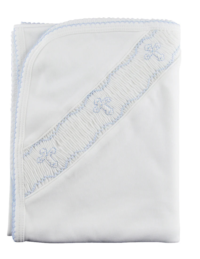 BABY THREADS : WHITE/BLUE CROSS BLANKET