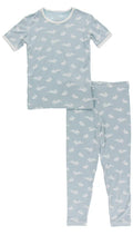 KICKEE: PEARL BLUE BUNNY PRINT SHORT SLEEVE PAJAMA SET