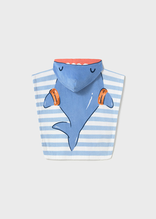 Mayoral: Shark Attack Blue Striped Hooded Childs Poncho Towel