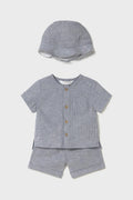 MAYORAL: INFANT BOYS BLUE STRIPED SHORT SET W/HAT