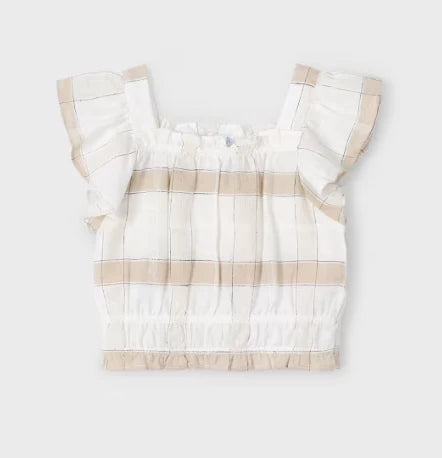 MAYORAL: GIRLS TAN PLAID TOP