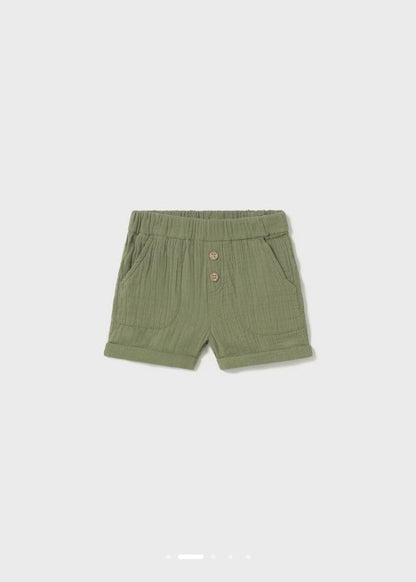 MAYORAL: BOYS S/S OLIVE GREEN MUSLIN SHORT SET