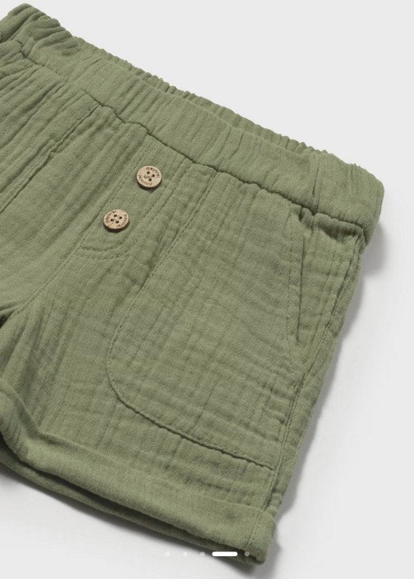 MAYORAL: BOYS S/S OLIVE GREEN MUSLIN SHORT SET