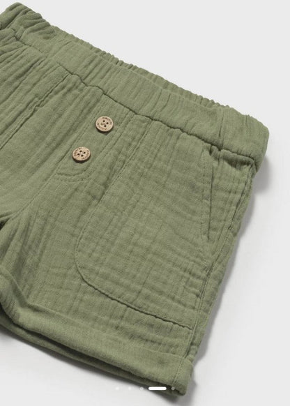 MAYORAL: BOYS S/S OLIVE GREEN MUSLIN SHORT SET
