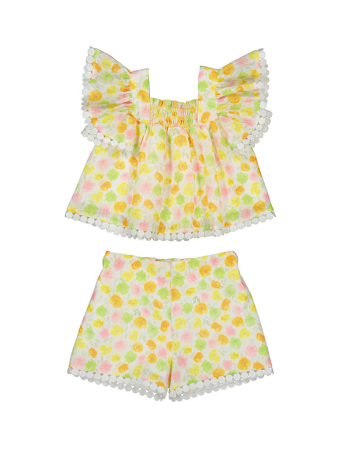 Abel & Lula Girls  Bright Color Floral Print Short Set