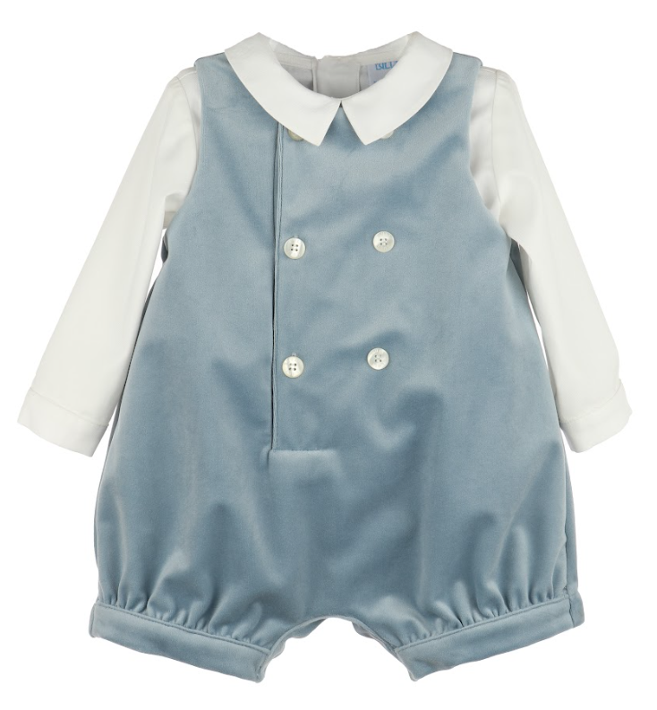 Luli & Me : Deluxe Velvet Boy Romper - Blue