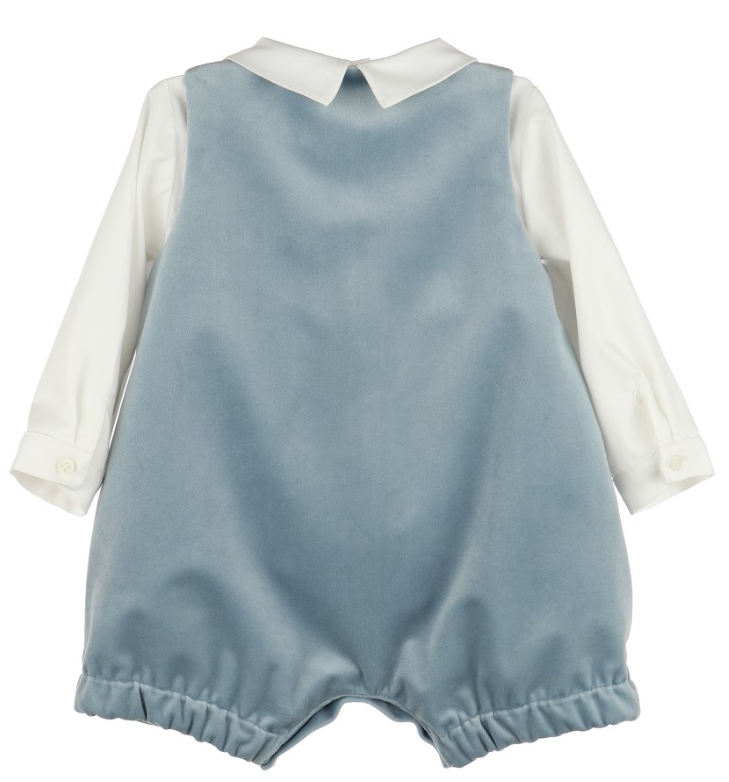 Luli & Me : Deluxe Velvet Boy Romper - Blue
