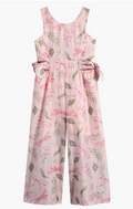 Ava & Yelly: Pale Pink Floral Side Tie Jumpsuit