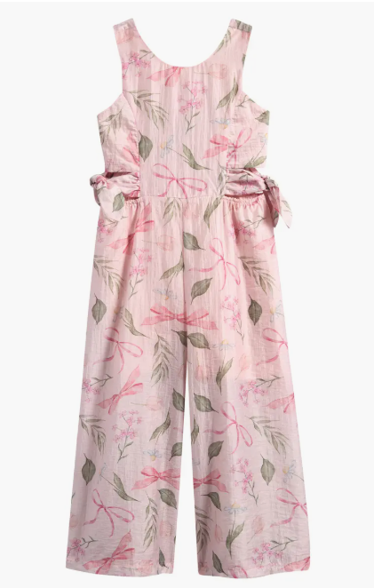 Ava & Yelly: Pale Pink Floral Side Tie Jumpsuit