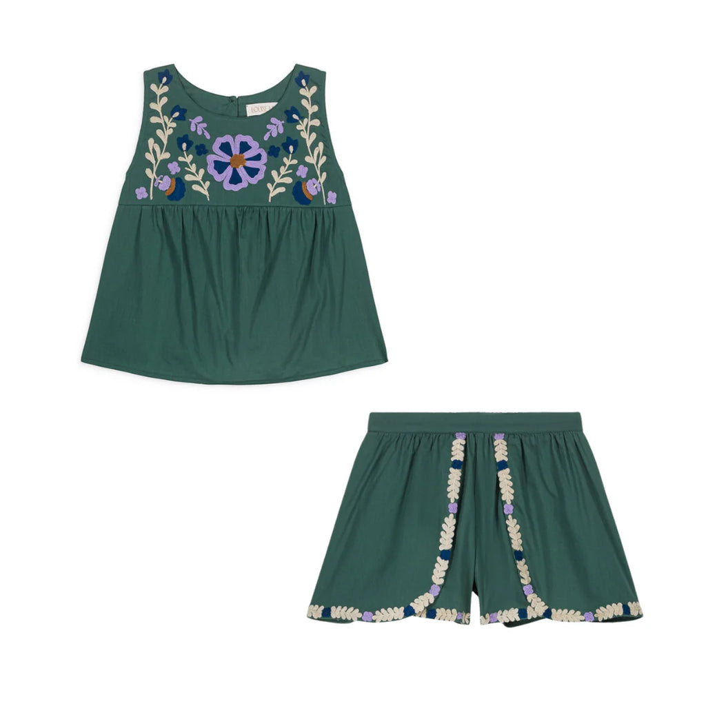 Dark Green Purple Floral Print Set