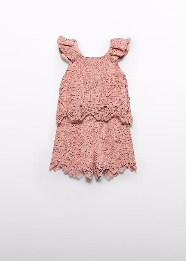 Abel & Lula : Girls Lace Short Set in Old Rose