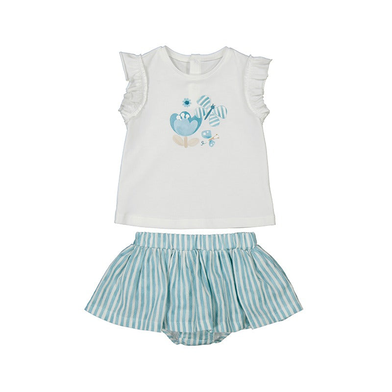 MAYORAL: FLORAL AND STRIPE SKORT SET