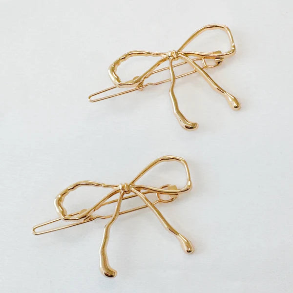 ELLISON + YOUNG: WOBBLY GOLD METAL BOW HAIR CLIP SET OF 2