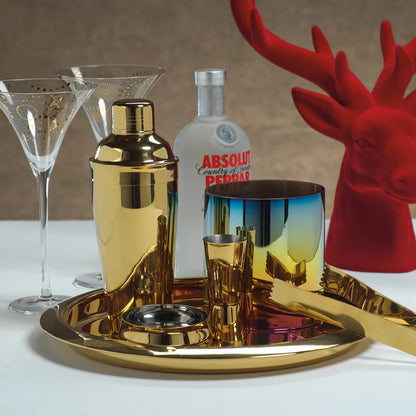 ZODAX : Stainless Steel Gold Round Serving Tray