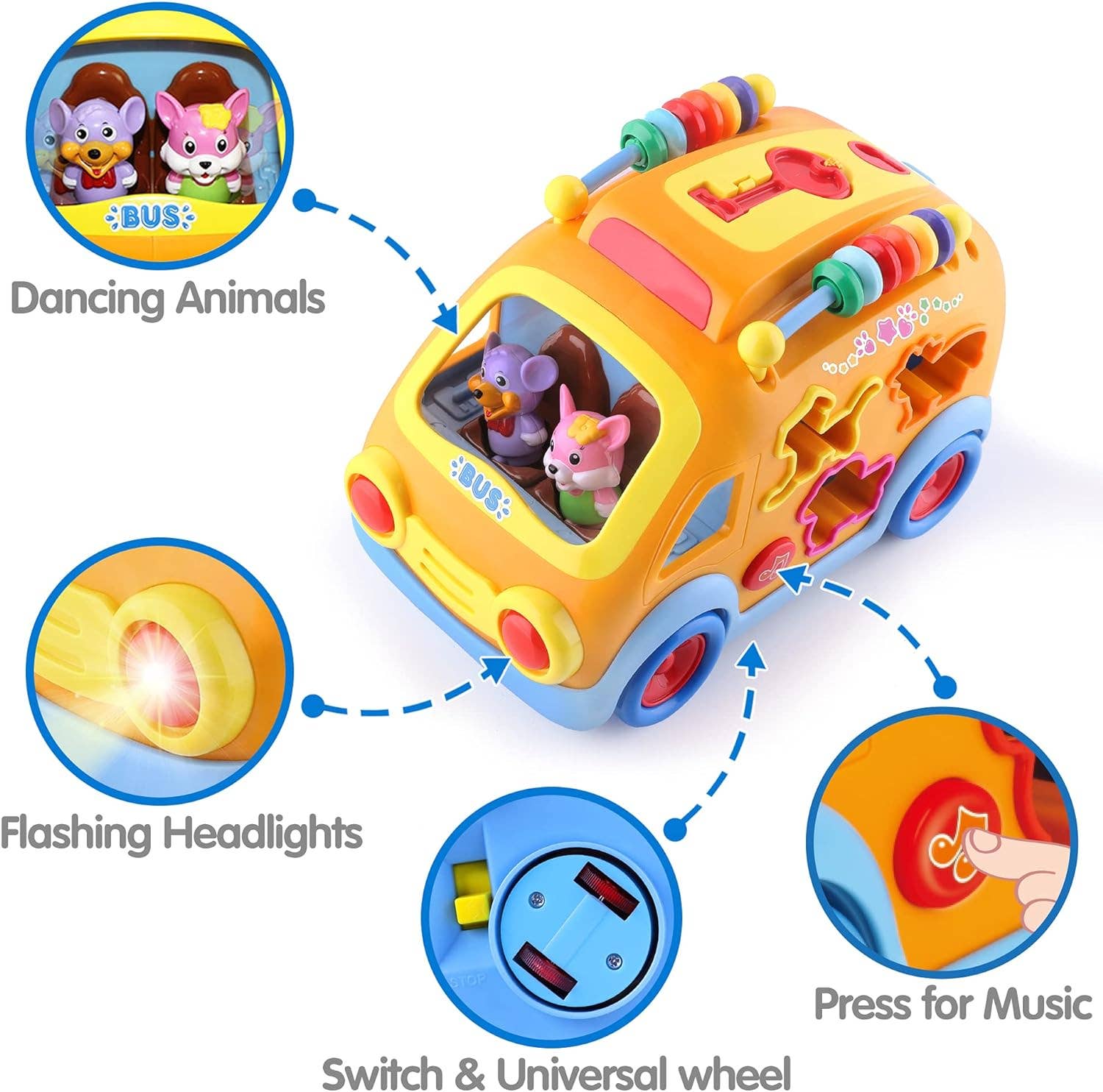 Electronic Baby Music Bus - Sensory Interactive Baby Car Toy