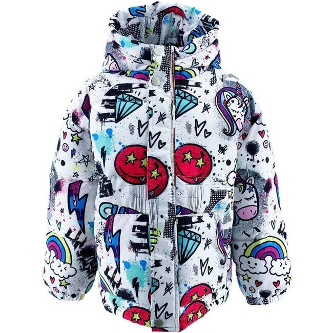 LOLA AND THE BOYS: UNICORN GRAFFITI PUFFER