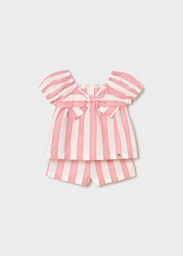 MAYORAL : Girls Striped Shorts and Blouse 2-Piece Set