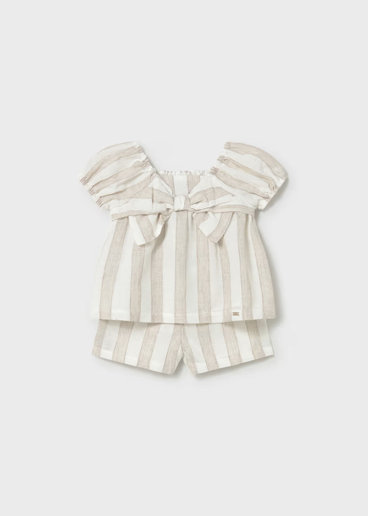MAYORAL : Girls Striped Shorts and Blouse 2-Piece Set