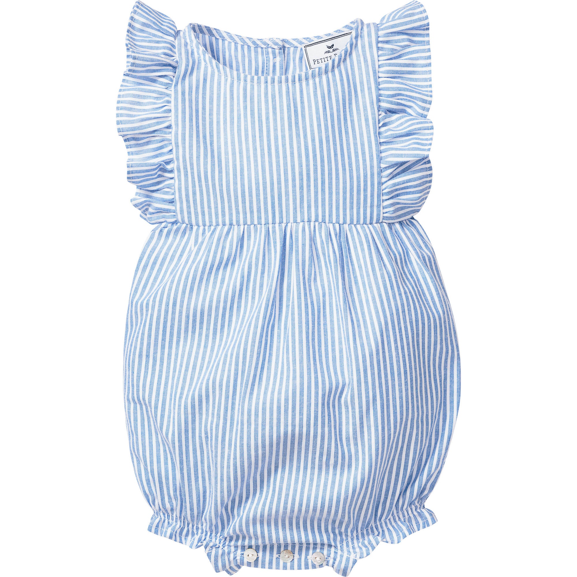 PETITE PLUM : FRENCH BLUE SEERSUCKER ROMPER