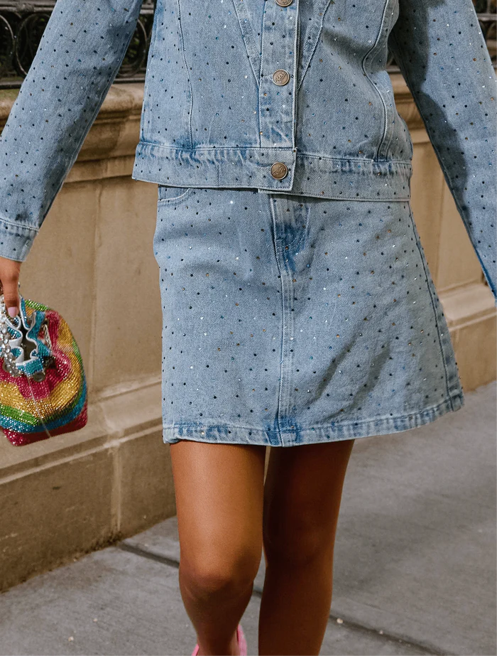 LOLA AND THE BOYS: RAINBOW SPARKLE DENIM SKIRT