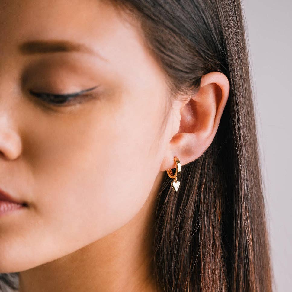 Everly Heart Huggie Drop Hoop Earrings