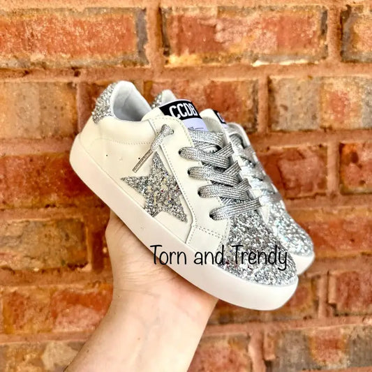 Silver Glitter Star Grey