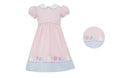 CLAIRE & CHARLIE: BUNNY GARDEN GIRL ́S - Girl's Dress - Pink gingham seersucker dress w/ blue border