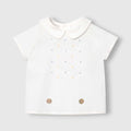 PAZ RODRIGUEZ: “BICO” Boys Two Piece Blue/ Yellow Dot Shirt with Sky Blue Short Set