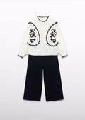ABEL&LULA: EMBROIDERED KNIT TROUSER SET FOR GIRLS