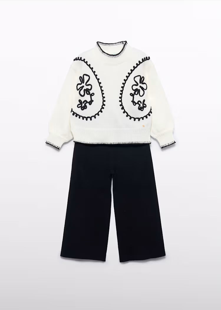 ABEL&LULA: EMBROIDERED KNIT TROUSER SET FOR GIRLS