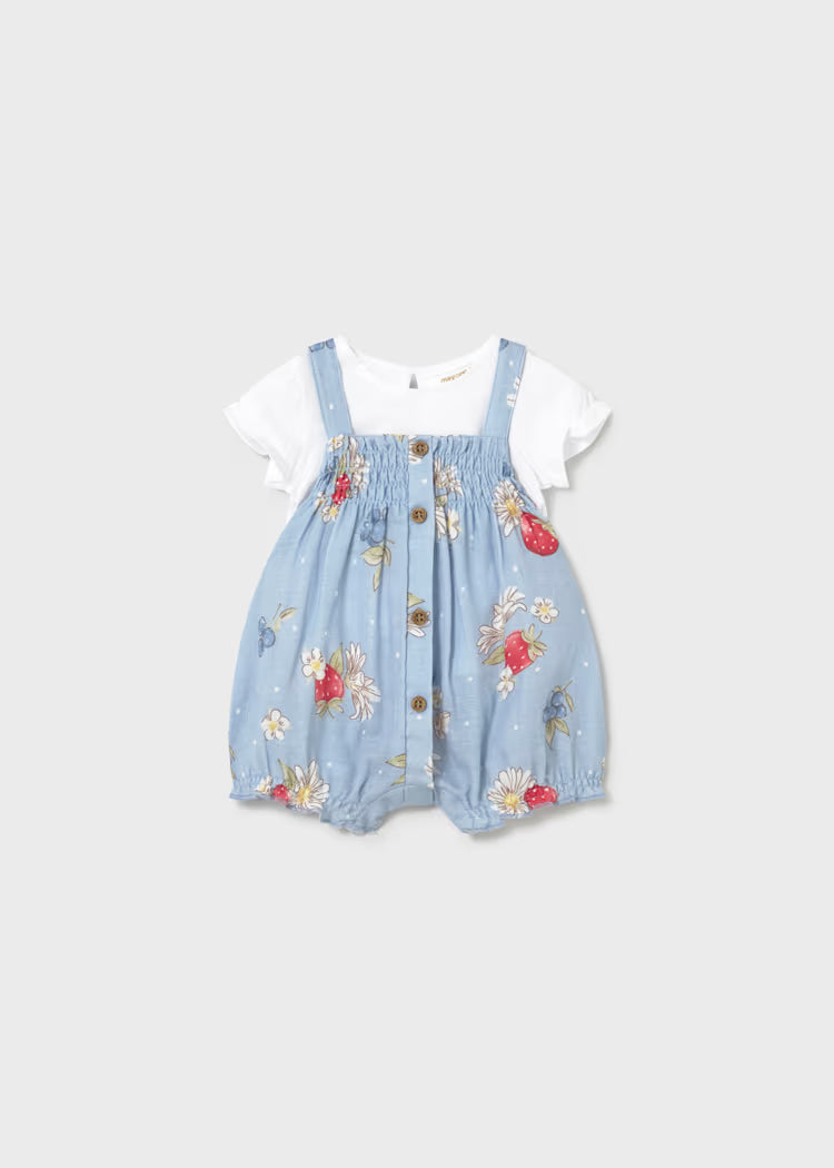 MAYORAL : Newborn Girl Dungaree and T-shirt Set