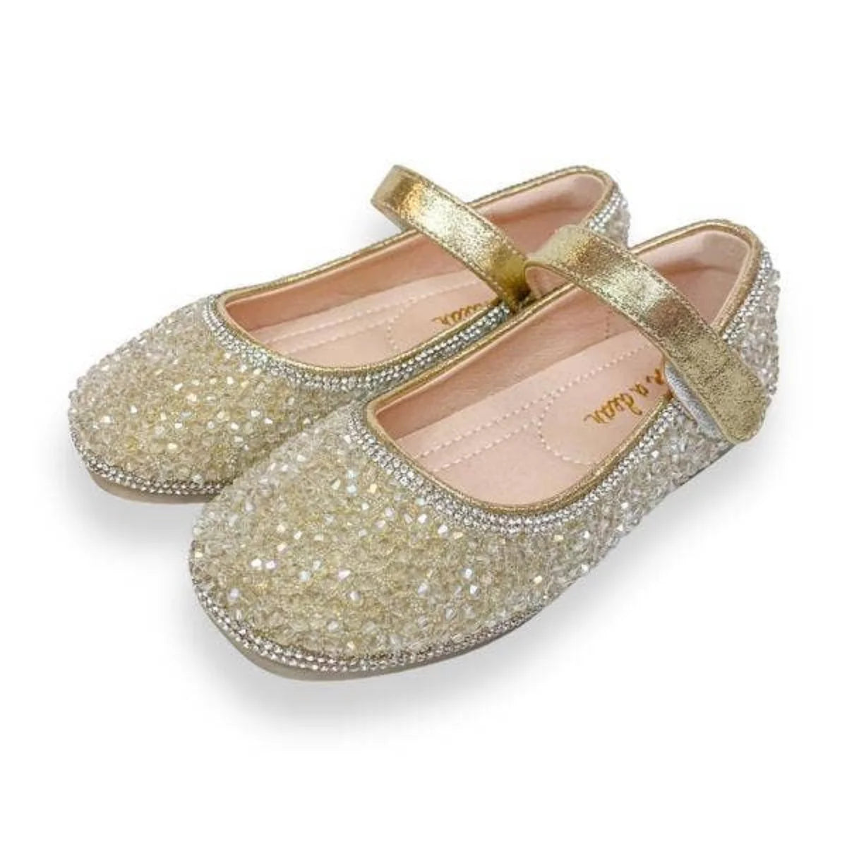 DOE A DEAR: LIGHT GOLD BEAD STONE FLAT SHOES