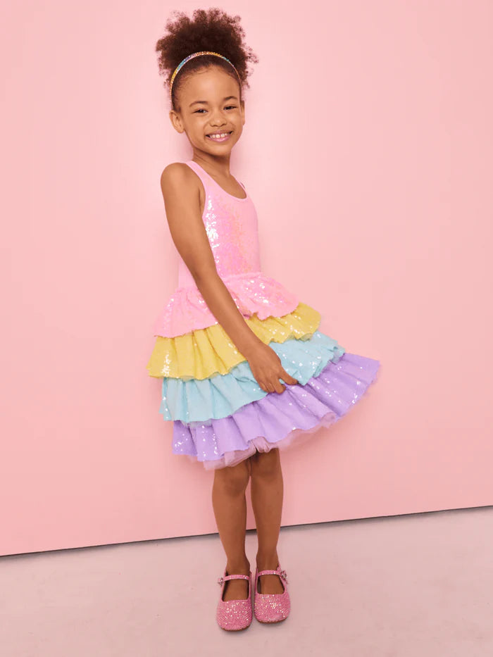 Lola and the Boys: Rainbow Sequin Tiered Dream Dress