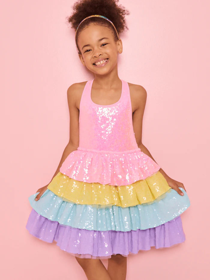 Lola and the Boys: Rainbow Sequin Tiered Dream Dress