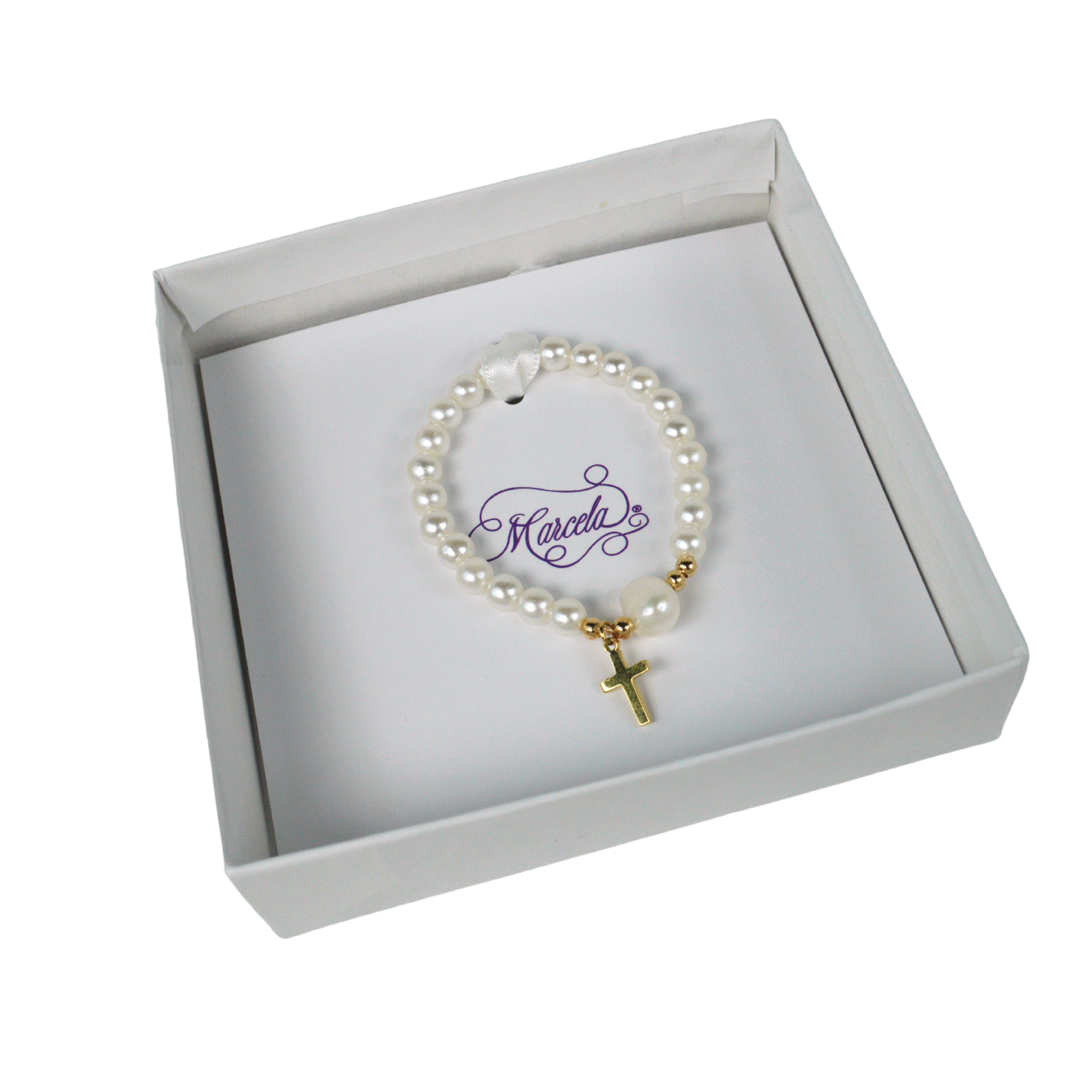 Gold  Cross Pearls with One Water Pearl Bracelet - 6MM