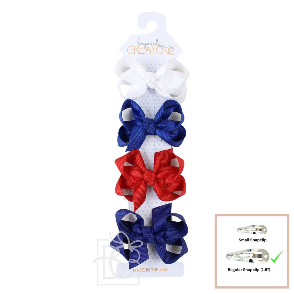 BEAUTIFUL CREATIONS: 4 PACK - 3" SMALL GROSGRAIN BOWS ON SNAP CLIP