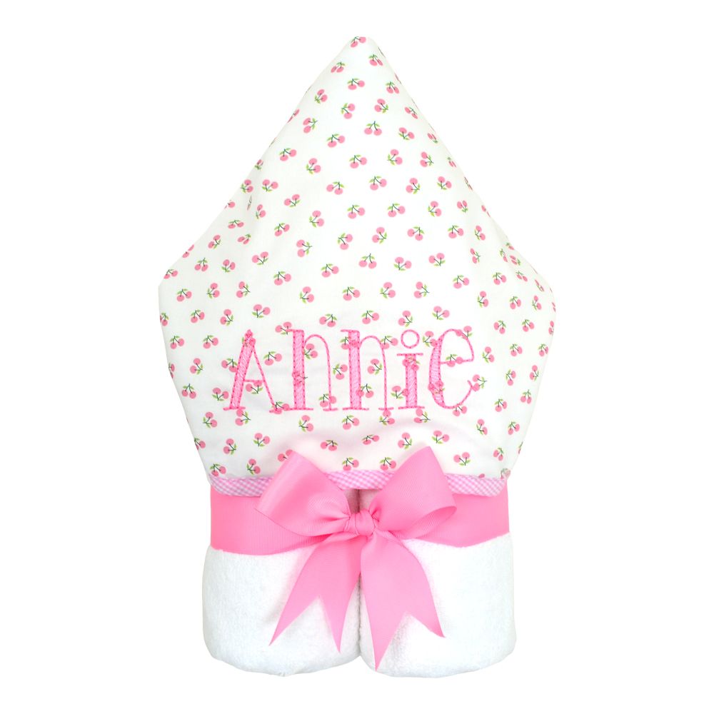 3 Martha’s: Large Childs Pink Mini Cherries Hooded Towel