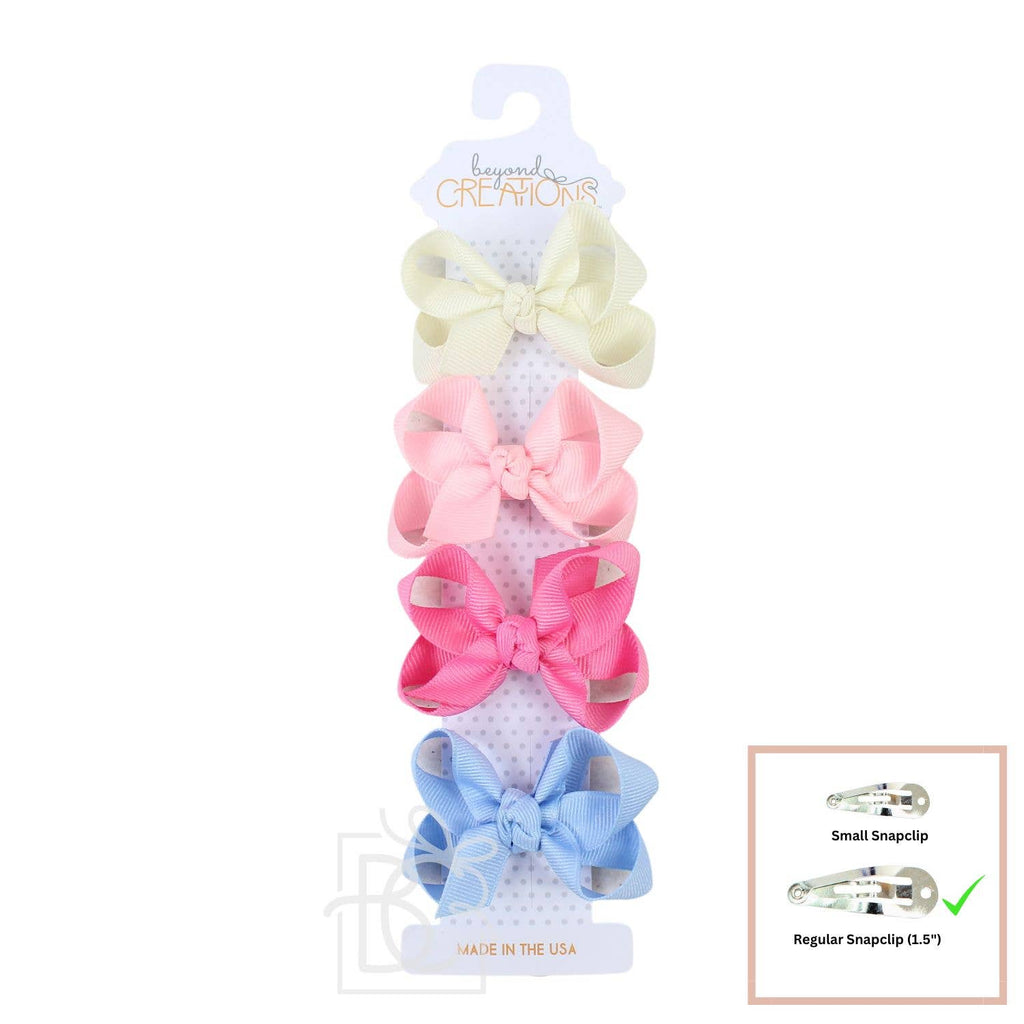 BEAUTIFUL CREATIONS: 4 PACK - 3" SMALL GROSGRAIN BOWS ON SNAP CLIP