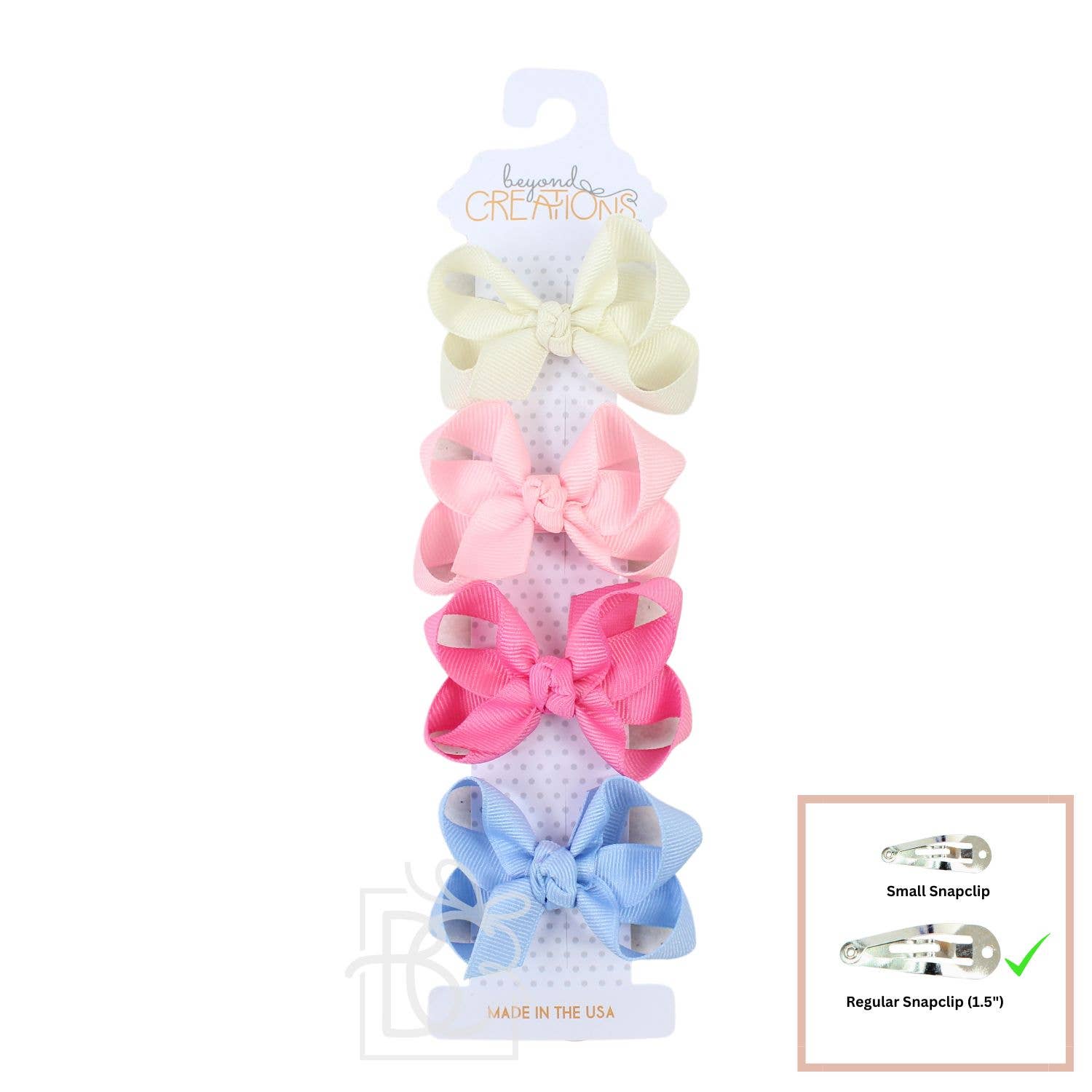 BEAUTIFUL CREATIONS: 4 PACK - 3" SMALL GROSGRAIN BOWS ON SNAP CLIP