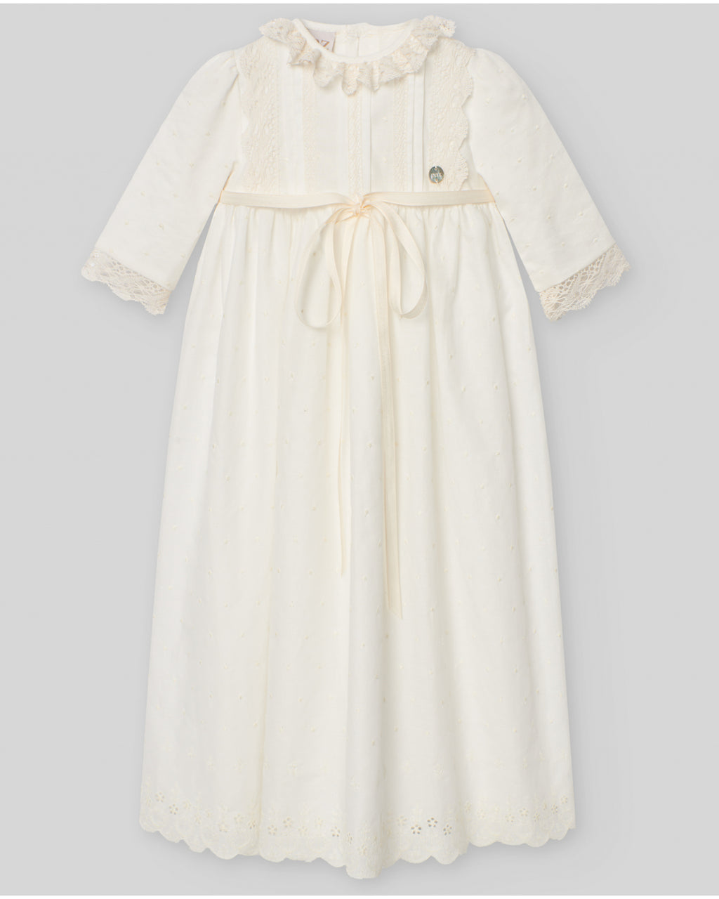 PAZ RODRIGUEZ: Cream Lace Baptismal Gown
