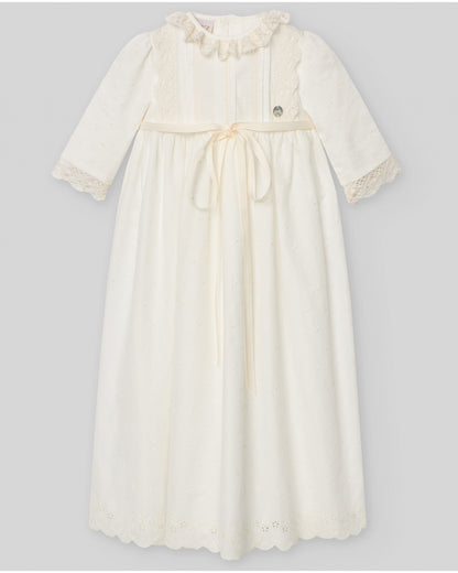 PAZ RODRIGUEZ: Cream Lace Baptismal Gown