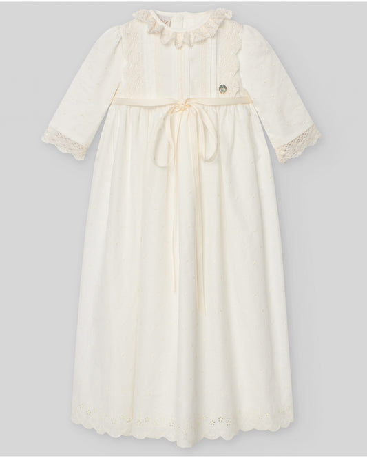 PAZ RODRIGUEZ: Cream Lace Baptismal Gown