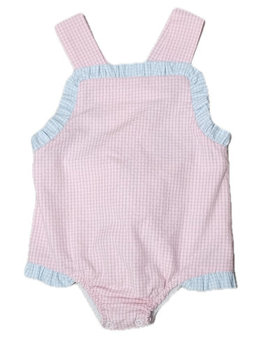 Marco & Lizzy : Pink Cheeks Blue Ruffle Baby Girl's Sun Romper