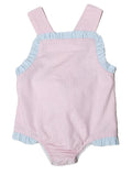 Marco & Lizzy : Pink Cheeks Blue Ruffle Baby Girl's Sun Romper