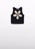 ABEL & LULA : Girl Black Crochet Knit Top with Beige flower Accent paired with Beige Flowy Pant Set