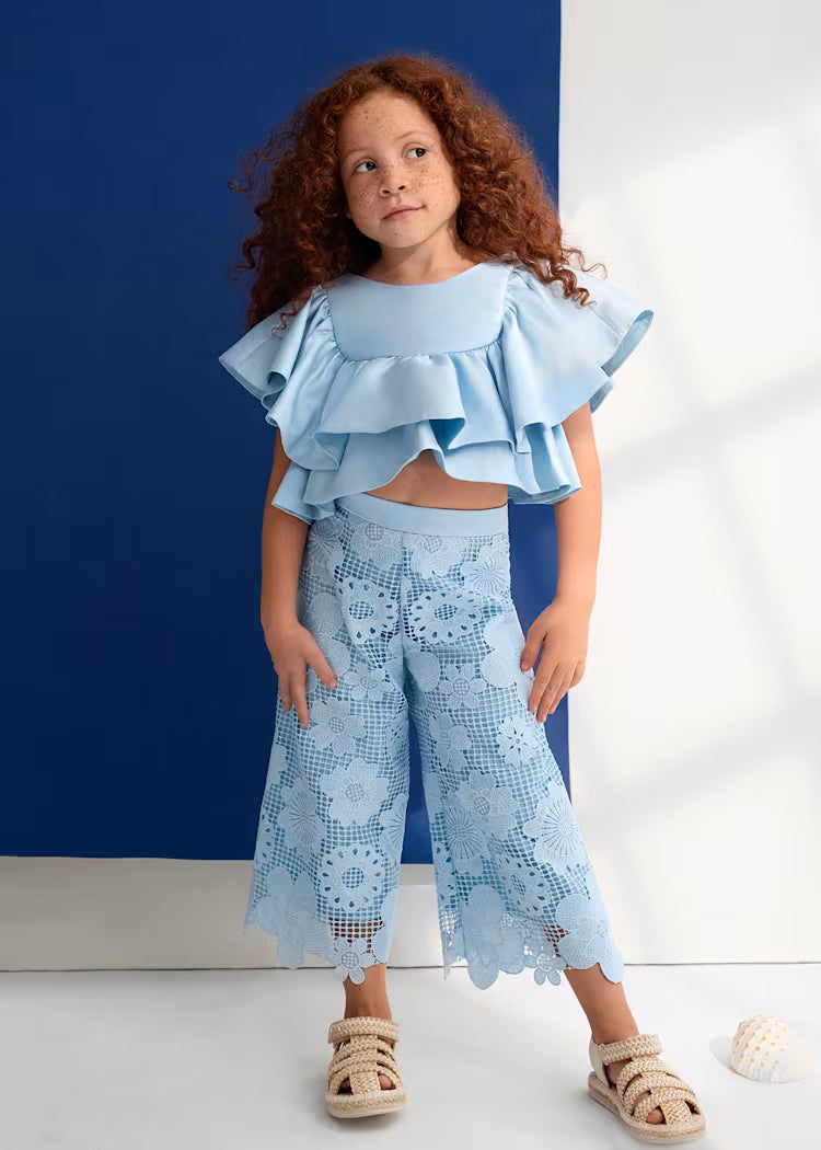 ABEL & LULA : Girl Guipure Culotte Pants and Top Set
