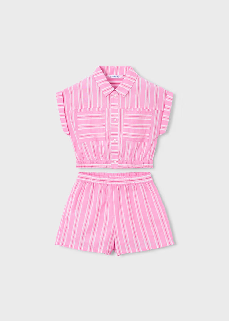 MAYORAL : Girl Striped Shorts and Blouse Set