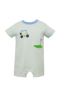 CLAIRE & CHARLIE : GOLF GREEN KNIT STRIPE BOY’S ROMPER