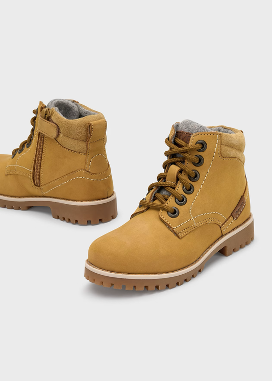 MAYORAL: BOYS MUSTARD LEATHER ANKLE BOOTS